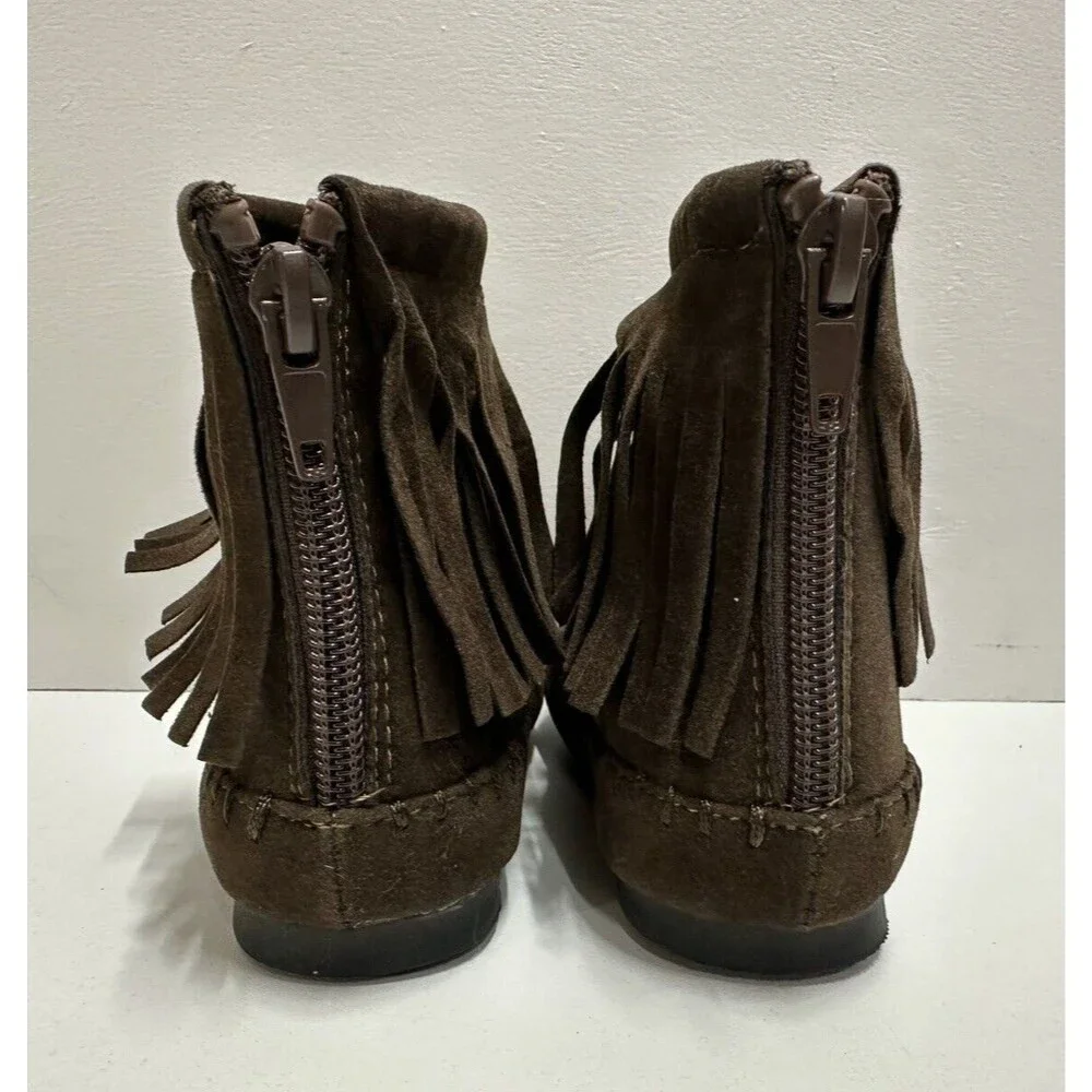 The Doll Maker girl toddler sz 5 fringe brown faux suede zipper flat ankle boots